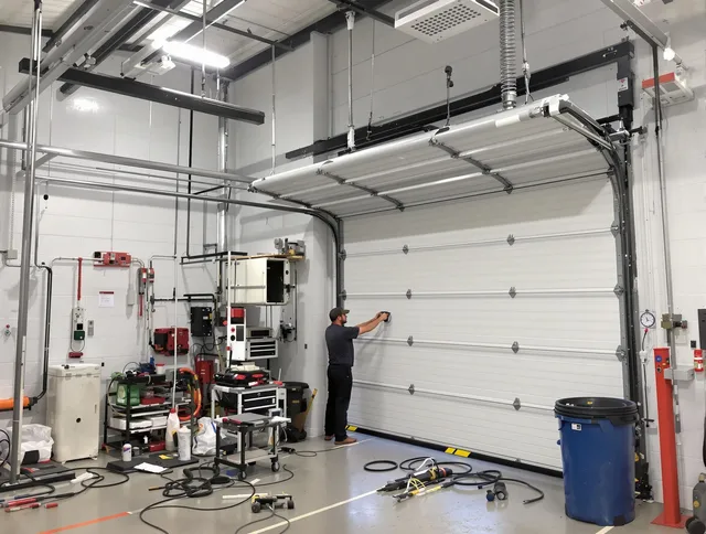 North Port Garage Door Repair certified technician performing commercial door repair at a North Port business facility
