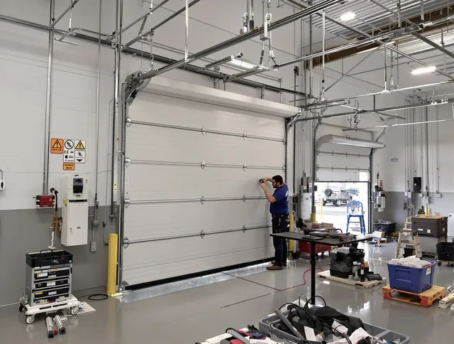 Commercial garage door repair being performed by North Port Garage Door Repair expert in North Port