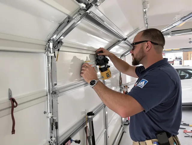 North Port Garage Door Repair technician quieting a noisy garage door in North Port